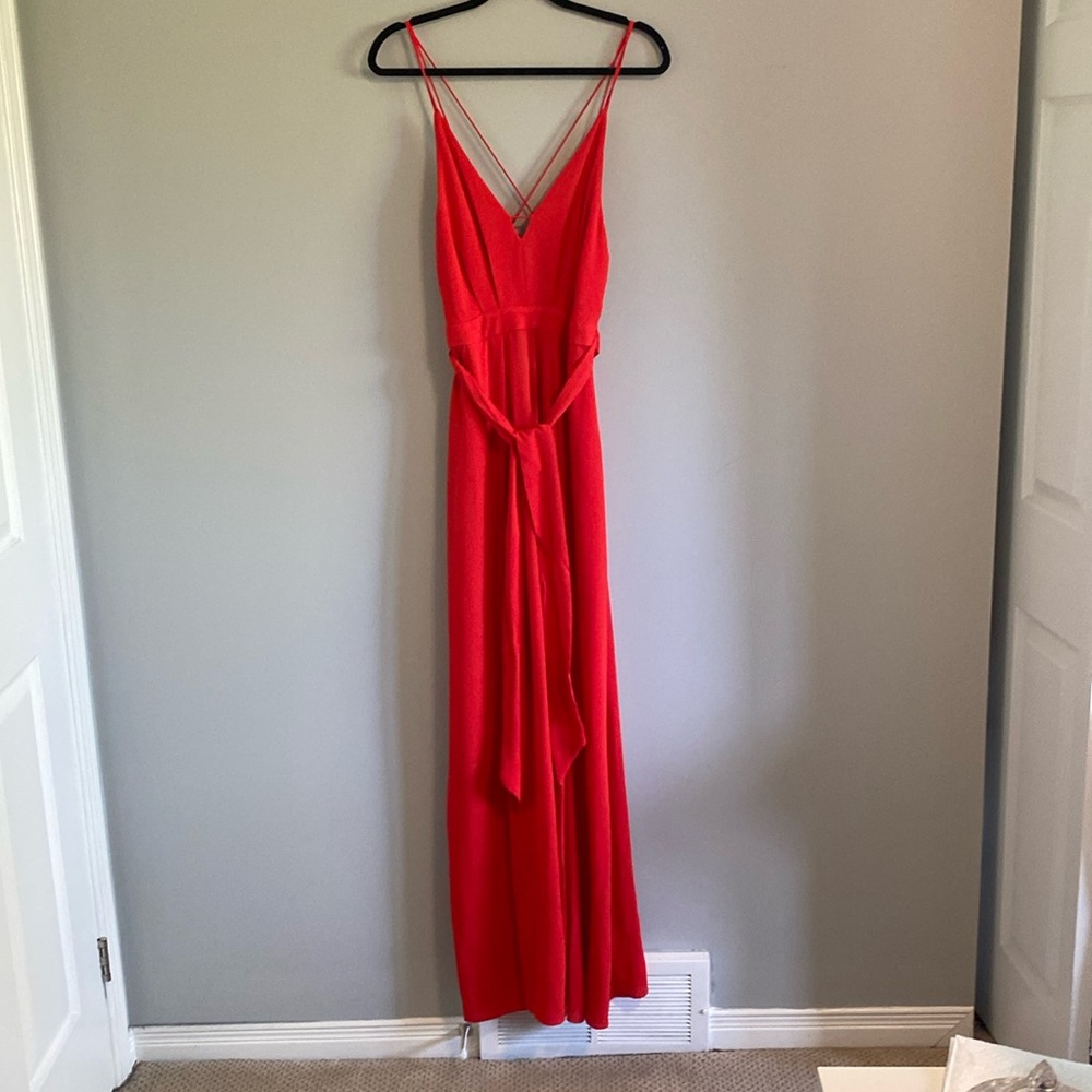 NWT Luxxel Wide Leg Split Red Jumpsuit Size Medium